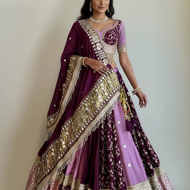 Deep Plum, Lavender, Gold, Silver Lehenga Choli