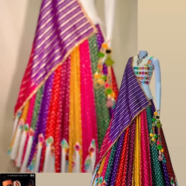 Multi-colored (Purple, Yellow, Pink, Green, White) Lehenga Choli