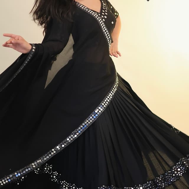 Solid Black Lehenga Choli with Dupatta
