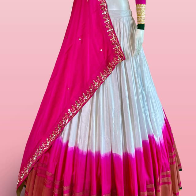 White, Hot Pink, Mustard Yellow, Gold, Green Lehenga Choli