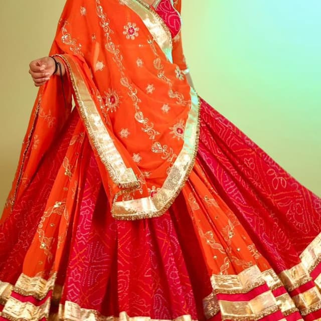 Red, Orange, Gold Lehenga Choli