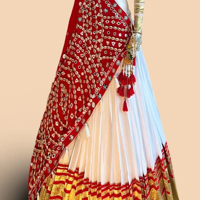 Red, White, Gold Lehenga Choli