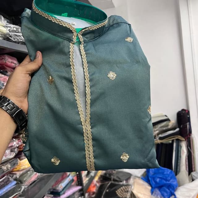 Teal green with gold accents Kurta