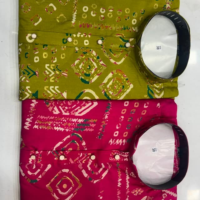 Olive green and vibrant magenta pink with gold accents Kurta