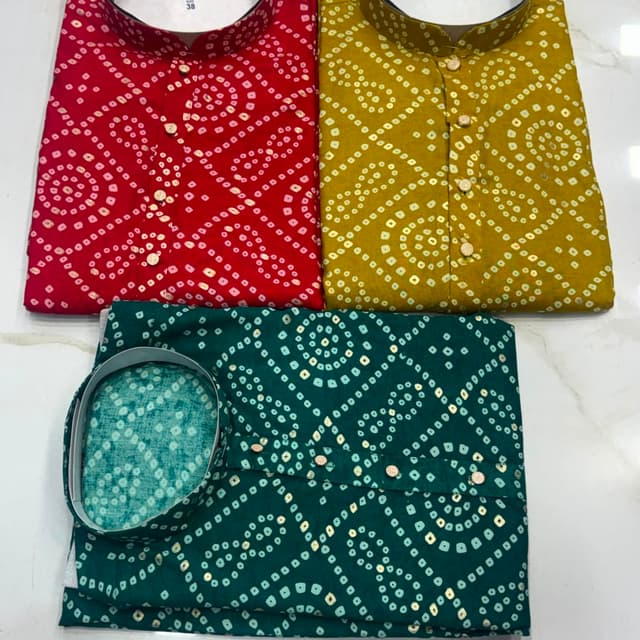Red, Mustard Yellow, Dark Green Kurta