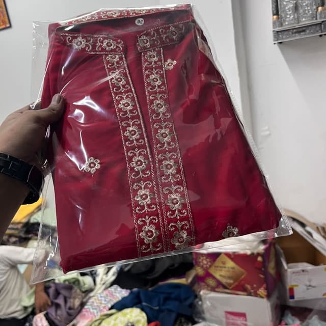 Deep Red, Gold Kurta