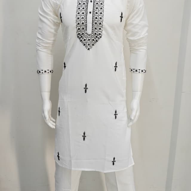 White and Black Kurta Pyjama Set