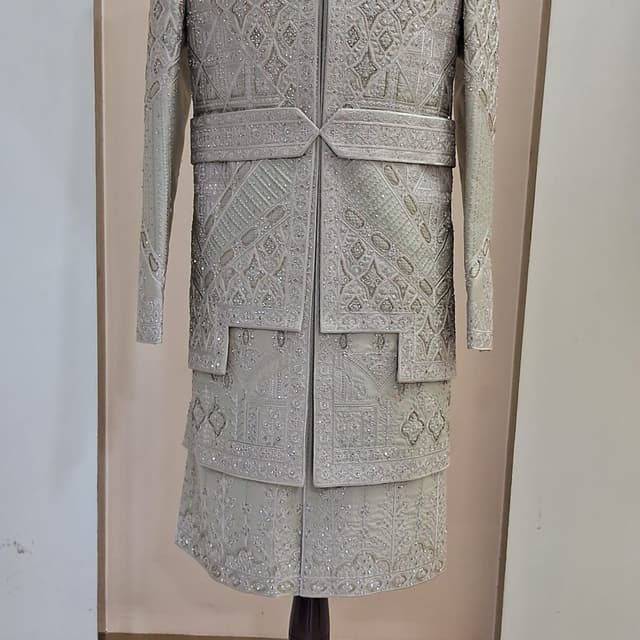 Light grey, silver, off-white Sherwani