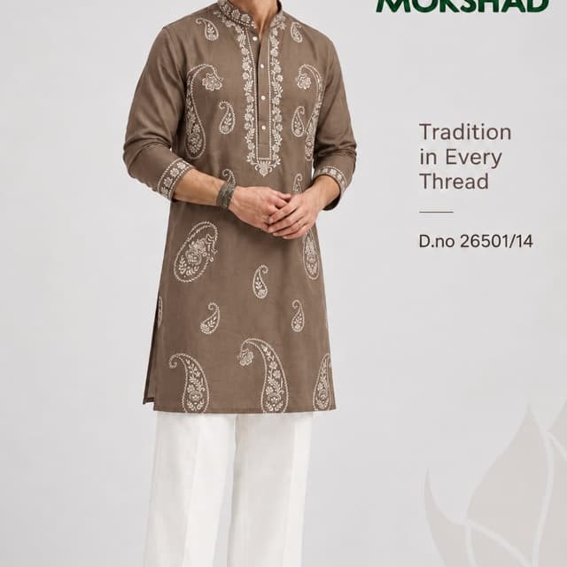 Brown and White Kurta