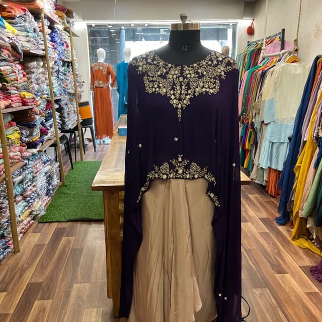 Deep purple and beige/nude Indo-Western Co-ord Set with Cape