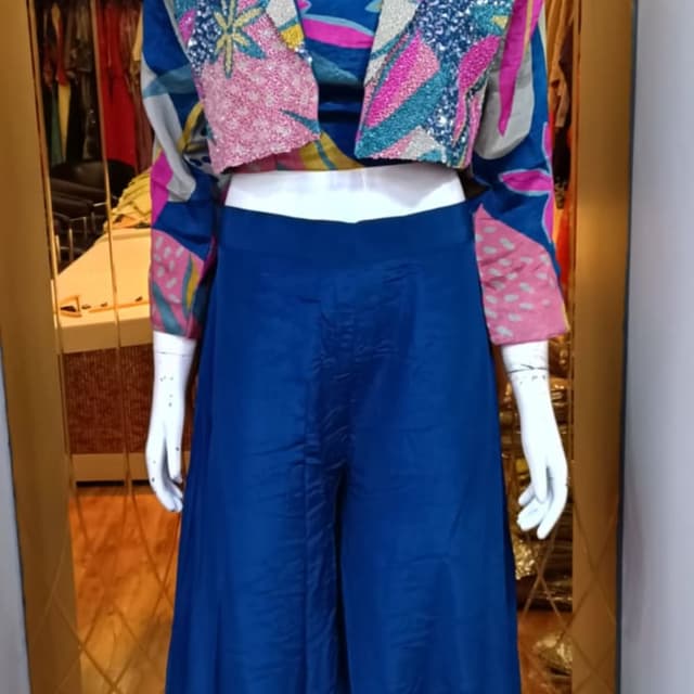Blue, Pink, Yellow, Silver, Multi-colored Co-ord Set with Jacket