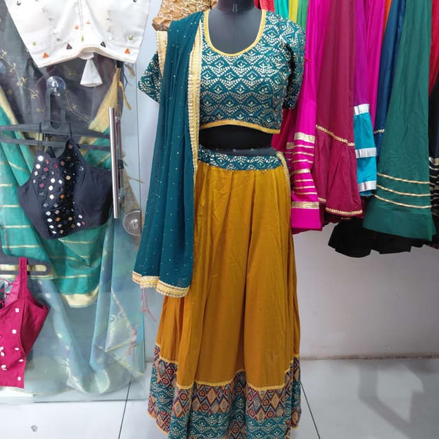 Deep Teal, Mustard Yellow, Gold Lehenga Choli