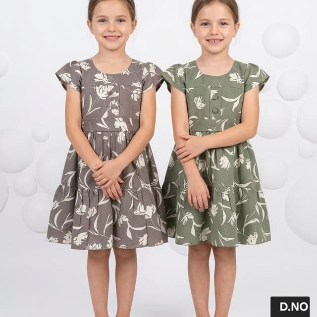 Olive green and Muted brownish-grey with cream floral print Dress