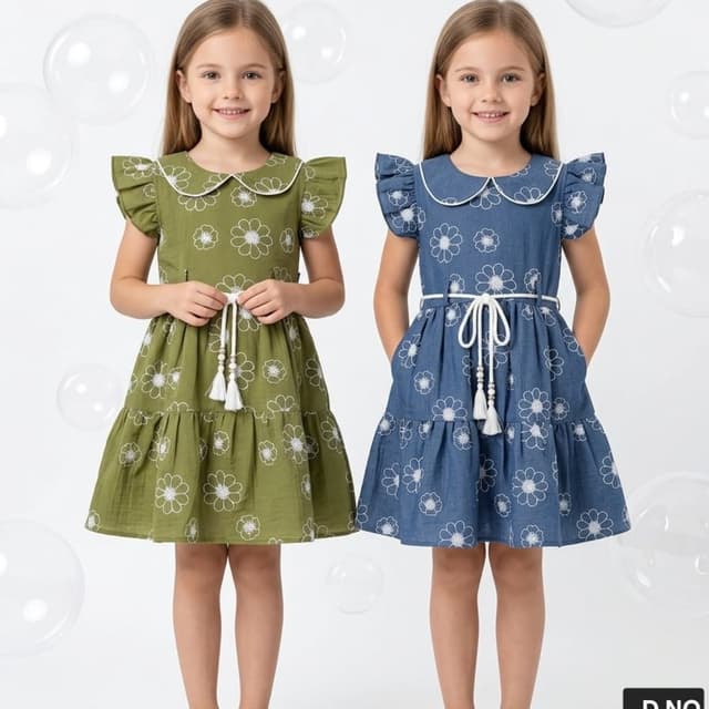 Olive green, denim blue, and white Dress