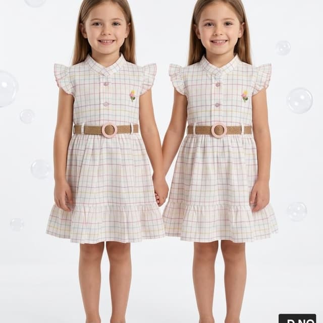 Off-white base with multi-colored pastel grid check (pink, blue, yellow, green) Dress