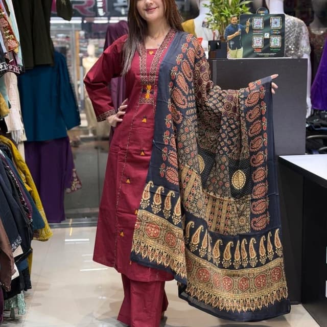 Maroon, Black, Mustard, Rust Kurti with Palazzo and Dupatta Set