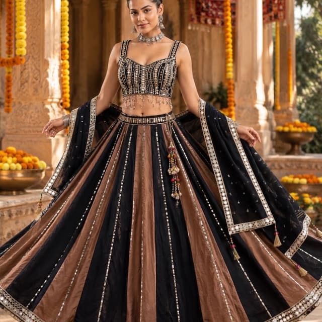 Black and metallic bronze/brown Lehenga Choli