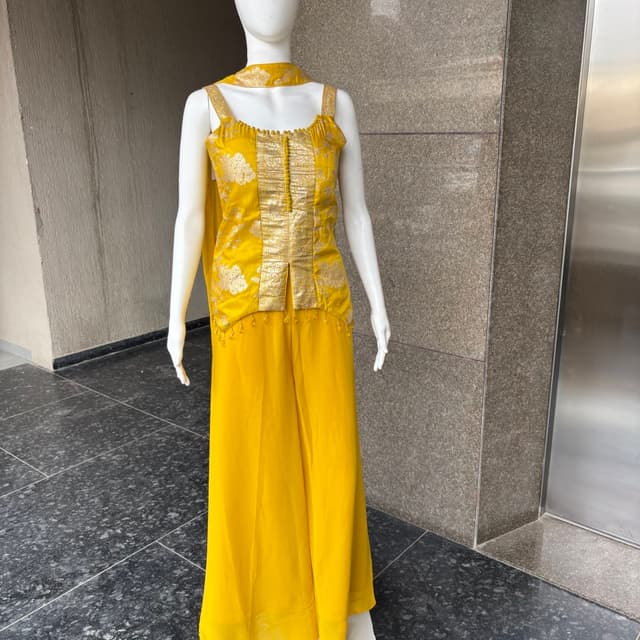 Vibrant Yellow and Gold Kurti and Palazzo set