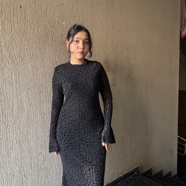 Black with subtle grey leopard print and shimmer Dress