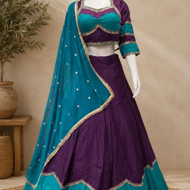 Deep Purple and Teal with Gold accents Lehenga Choli