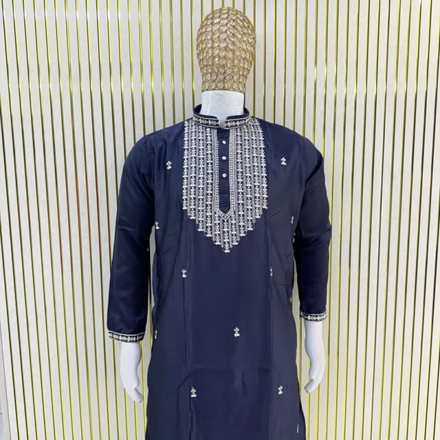 Navy blue base with white embroidery Kurta