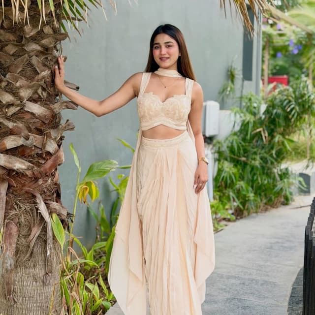 Beige, Peach, Nude Lehenga Choli with Draped Skirt
