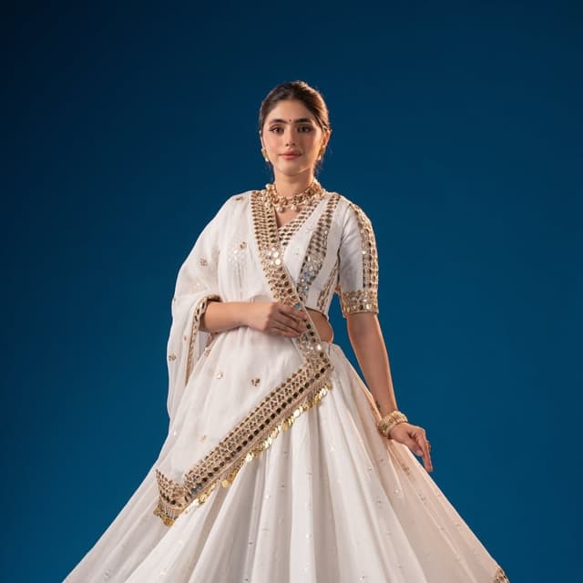 Off-white and Gold Lehenga Choli