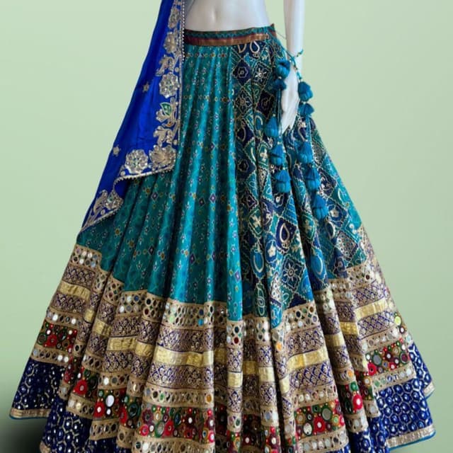 Royal blue, turquoise, teal, metallic gold, and multicolored accents Lehenga Choli