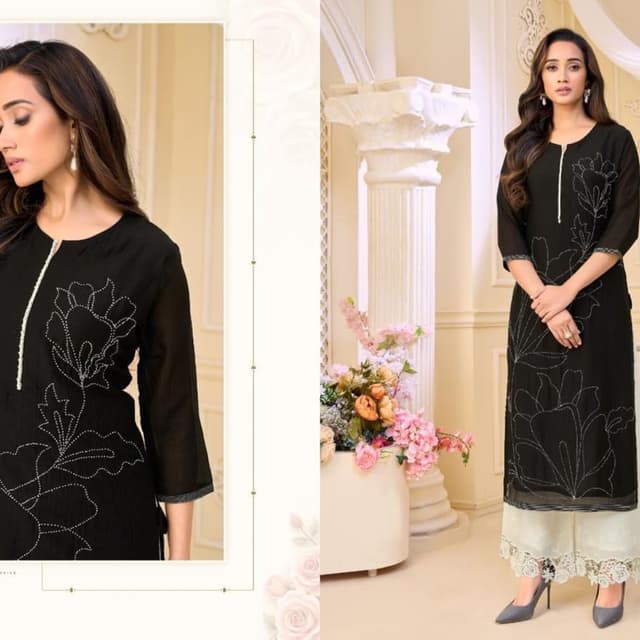Black with silver embellishments Kurta or Tunic