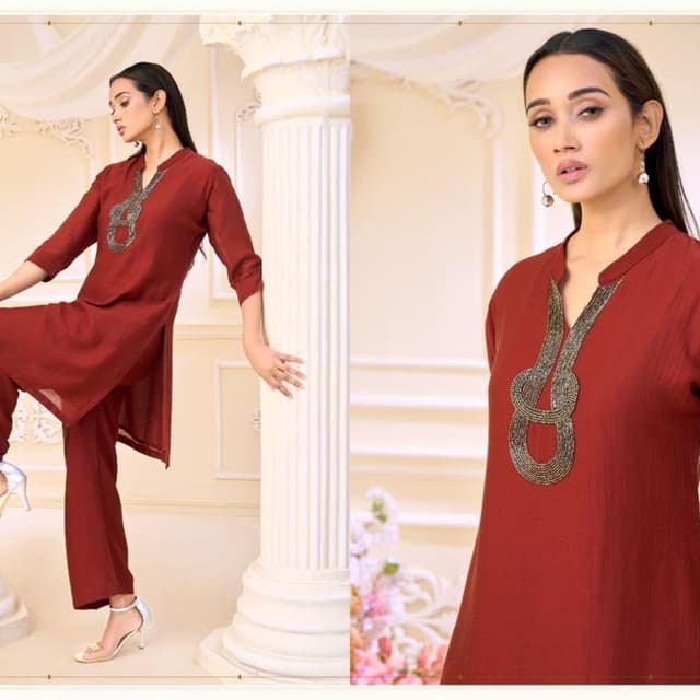 Deep maroon or burnt sienna Kurti