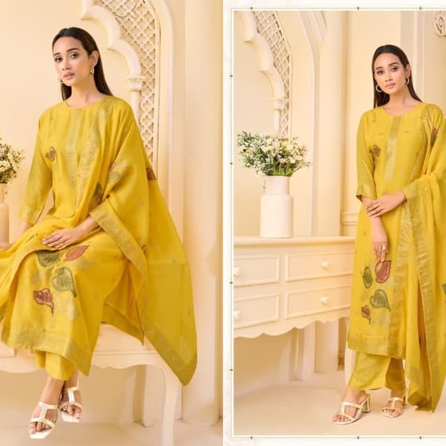 Bright yellow with subtle multi-colored floral embroidery Dupatta / Scarf