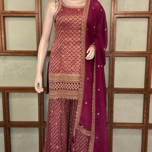 Magenta and Rose Gold Sharara Suit Set