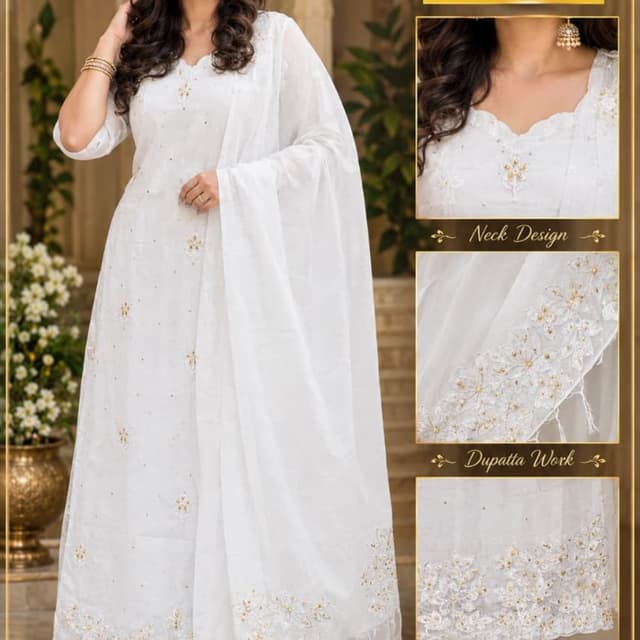 Monochromatic White with Gold accents Salwar Kameez Set