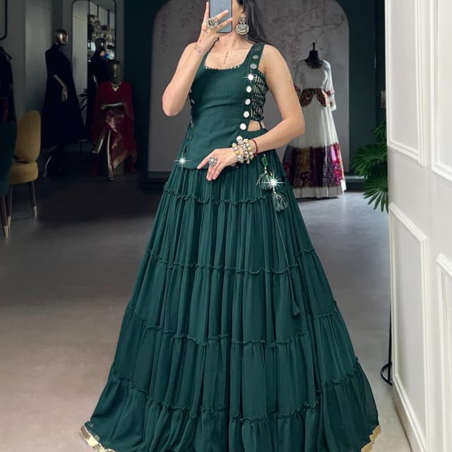 Deep Emerald Green with Gold accents Lehenga Choli