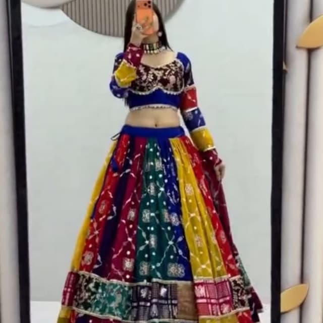 Multi-colored (Blue, Red, Yellow, Green, Maroon) Lehenga Choli