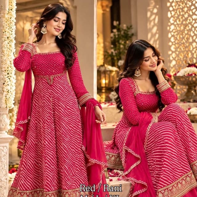Rani pink with gold accents Anarkali Gown