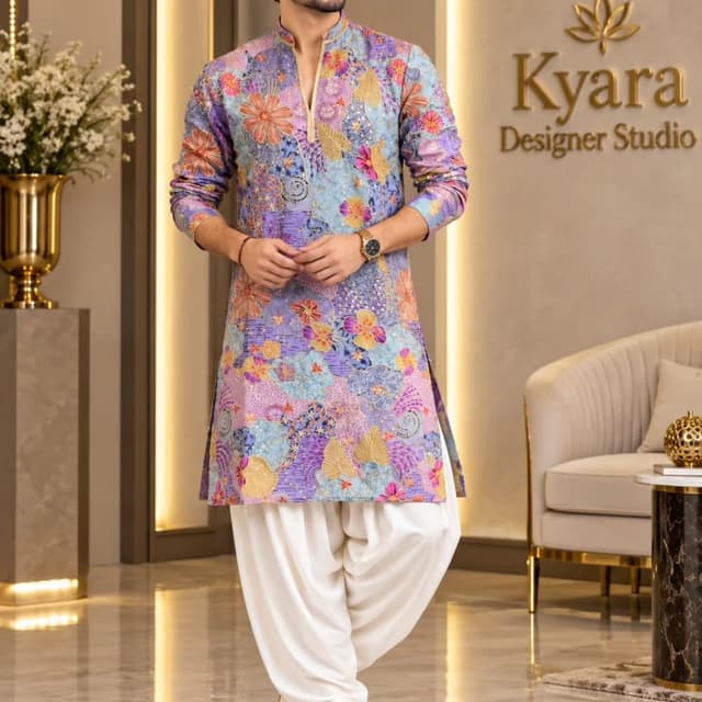 Lavender, Periwinkle, Blue, Orange, Gold, White Kurta with Dhoti/Patiala Salwar