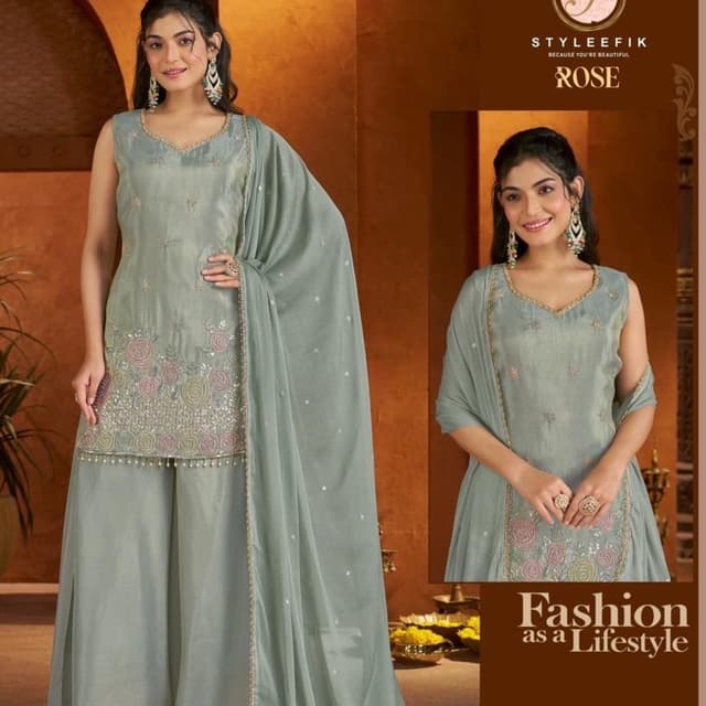 Sage Green, Pastel Pink, Pale Yellow, Silver Sharara Suit Set