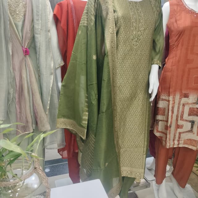 Olive green and gold Salwar Kameez Set