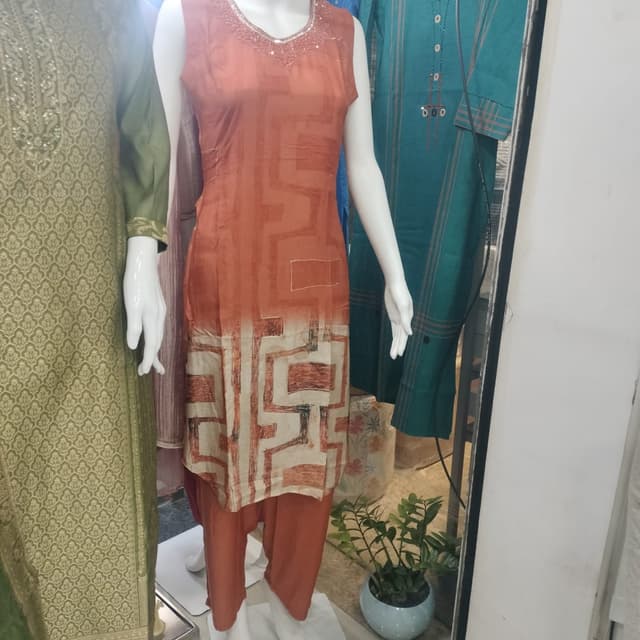 Rust Orange, Cream, Brown Kurti with pants