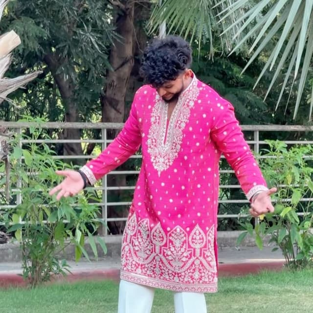 Hot pink, white, silver Kurta with trousers