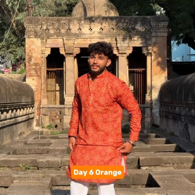 Orange and White Kurta Pyjama