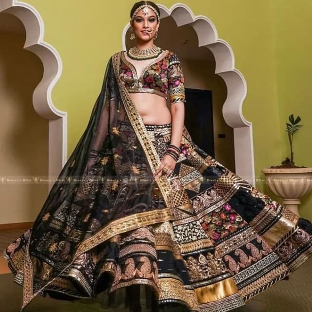 Black, Gold, Multicolor (Pink, Green, Red) Lehenga Choli