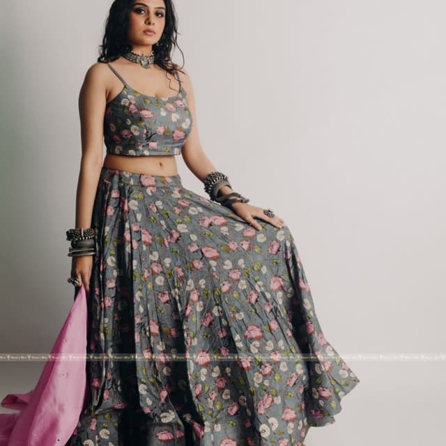 Gray and Pink Lehenga Choli