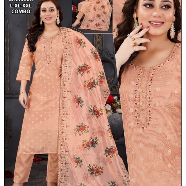 Peach, Red, Green Salwar Kameez