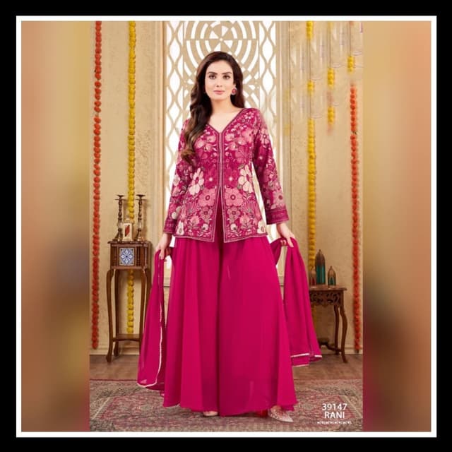 Magenta and Cream Palazzo Suit