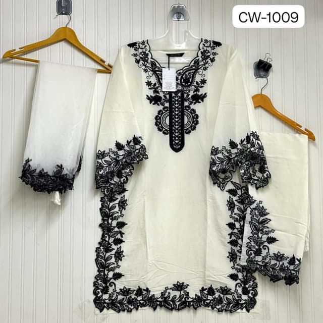 White and Black Kurta with Trousers