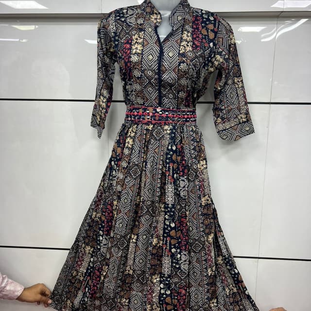 Navy blue, brown, beige, red Dress