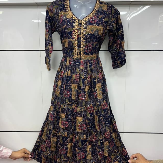 Navy Blue, Gold, Red, Green Dress