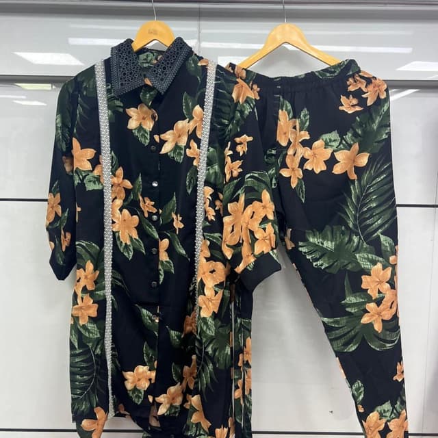 Black, Orange, Green, Silver Shirt and Pants Set